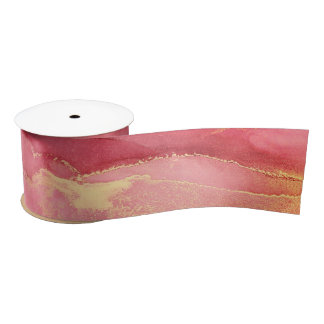 Helderroze Oranje goudlaag Satijnen Lint