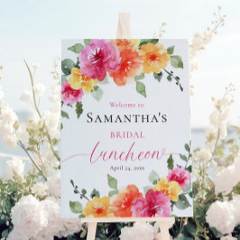 Helderroze oranje pioenroos bruids lunch welkom poster