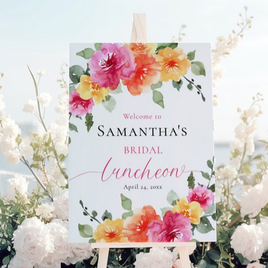 Helderroze oranje pioenroos bruids lunch welkom poster