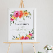 Helderroze oranje pony baby shower welkom poster