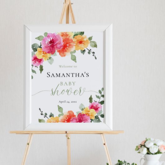 Helderroze oranje pony baby shower welkom poster