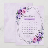 Helderroze Paarse Waterverf Flowers Save The Date (Voorkant / Achterkant)