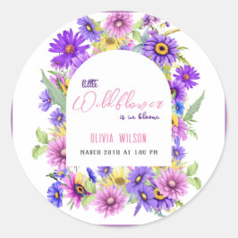 Helderroze paarse wilde bloem is onderweg #3 ronde sticker