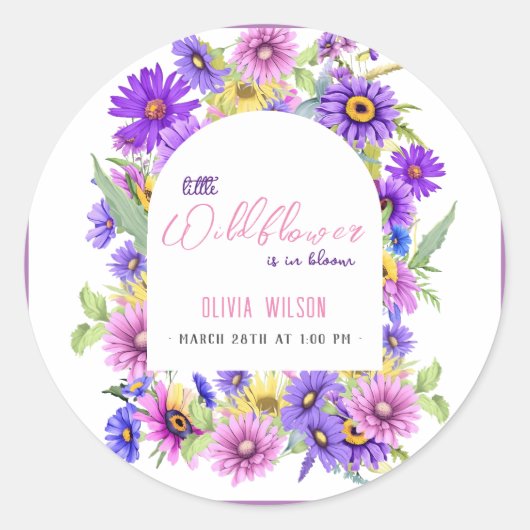 Helderroze paarse wilde bloem is onderweg #3 ronde sticker (Voorkant)