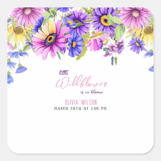 Helderroze paarse wilde bloem is onderweg #4 vierkante sticker (Voorkant)