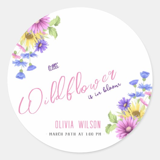 Helderroze paarse wilde bloem is onderweg #5 ronde sticker (Voorkant)