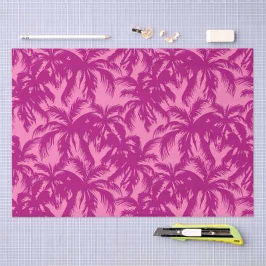 Helderroze palmpatroon tissuepapier (Craft)