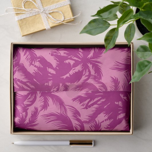 Helderroze palmpatroon tissuepapier (Geschenk)