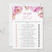 Helderroze pioen Hij zei dat ze zei bruidsspel Kaart (Voorkant)