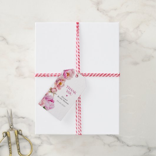 Helderroze pioen vrijgezellenfeest dank u cadeaulabel (Met Touw)