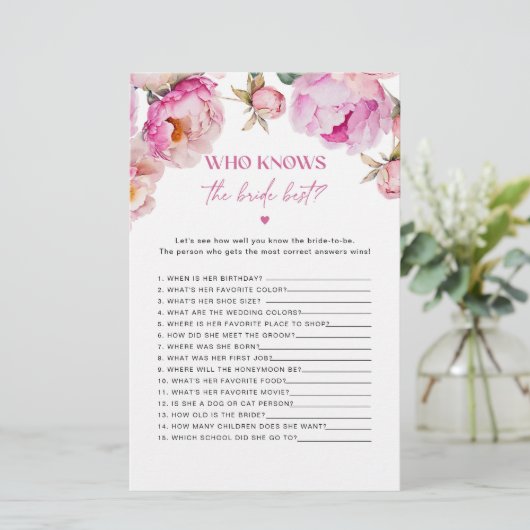 Helderroze pioen Wie kent de bruid beste spel (Staand voorkant)
