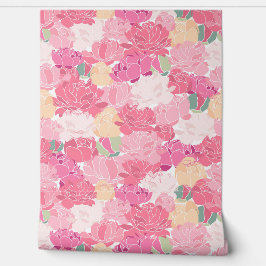 Helderroze pioenen behang