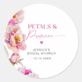 Helderroze pioenrozen bloemblaadjes en prosecco br ronde sticker (Voorkant)