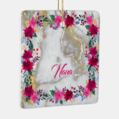 Helderroze Poinsettia op Marble Nana Keramisch Ornament (Rechts)