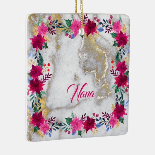 Helderroze Poinsettia op Marble Nana Keramisch Ornament (Rechts)