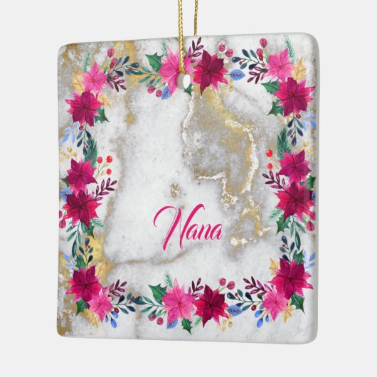 Helderroze Poinsettia op Marble Nana Keramisch Ornament (Links)