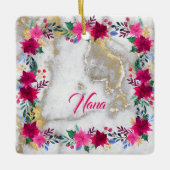Helderroze Poinsettia op Marble Nana Keramisch Ornament (Voorkant)
