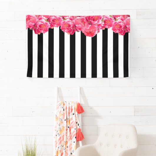 Helderroze pony's Horizontale Floral Backdrop Spandoek (Insitu)