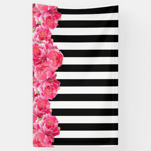 Helderroze pony's Horizontale Floral Backdrop Spandoek (Verticaal)