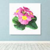 Helderroze primroses canvas afdruk (Insitu (Houten vloer))