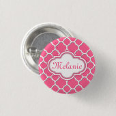 Helderroze Quatrefoil Trellis Pattern Ronde Button 3,2 Cm (Voorkant /achterkant)