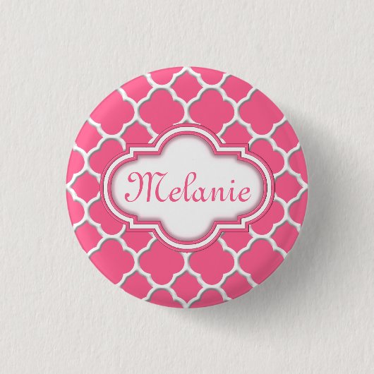 Helderroze Quatrefoil Trellis Pattern Ronde Button 3,2 Cm (Voorkant)
