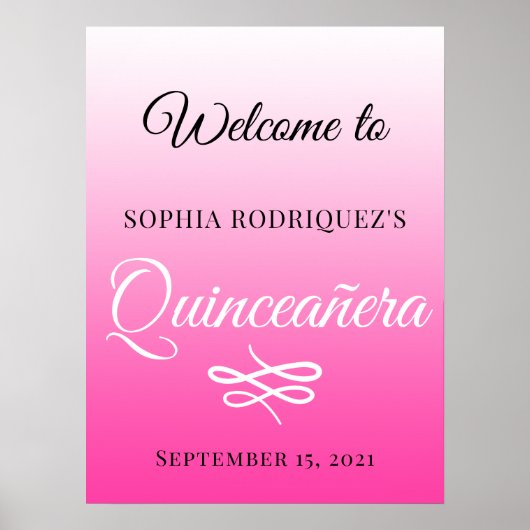 Helderroze Quinceañera 15th Birthday Welkom Poster (Voorkant)
