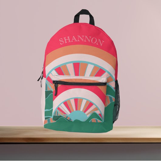 Helderroze regenboog bedrukte rugzak