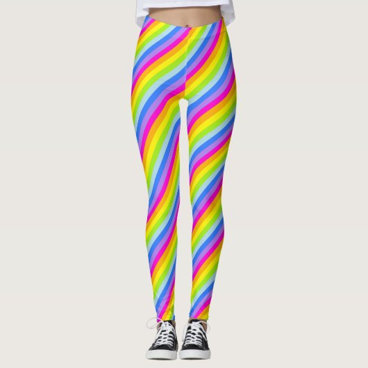 Helderroze regenboogstrips leggings (Voorkant)