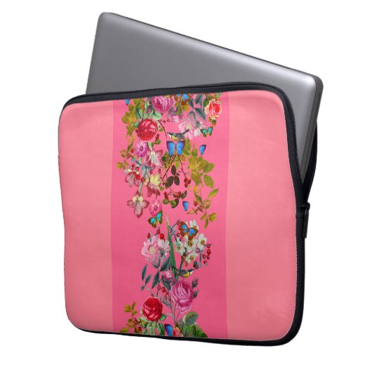 Helderroze  Roos Garden Electronics Bag Laptop Sleeve (Voorkant Links)