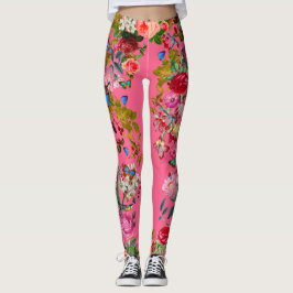 Helderroze  Roos Leggings tuin