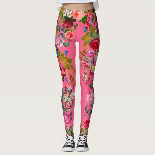 Helderroze Roos Leggings tuin (Voorkant)