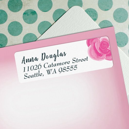 Helderroze roos retour adreslabels etiket