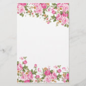 Helderroze rozen en Lijst met witte strepen Briefpapier (Voorkant)