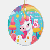 Helderroze Schattigee eenhoorn verjaardag Keramisch Ornament (Links)