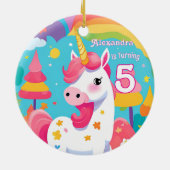 Helderroze Schattigee eenhoorn verjaardag Keramisch Ornament (Achterkant)
