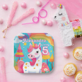 Helderroze Schattigee eenhoorn verjaardag Papieren Bordje (Feest)