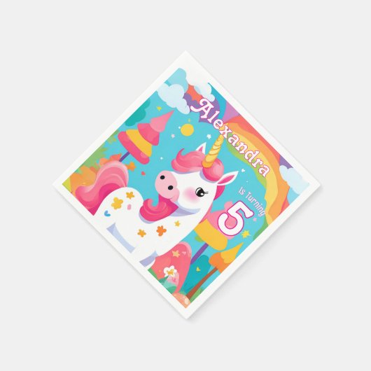 Helderroze Schattigee eenhoorn verjaardag Servet (Hoek)