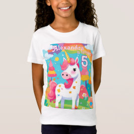 Helderroze Schattigee eenhoorn verjaardag T-shirt