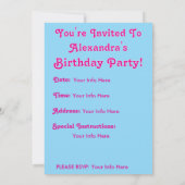 Helderroze Schattigee Eenhoorn Verjaardagsuitnodig Kaart (Achterkant)