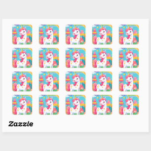 Helderroze Schattigee eenhoorn Vierkante Sticker