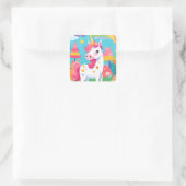 Helderroze Schattigee eenhoorn Vierkante Sticker (Tas)