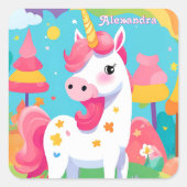 Helderroze Schattigee eenhoorn Vierkante Sticker (Voorkant)