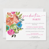 Helderroze Sinaasappel Bloemen Graduation Party Kaart (Voorkant)