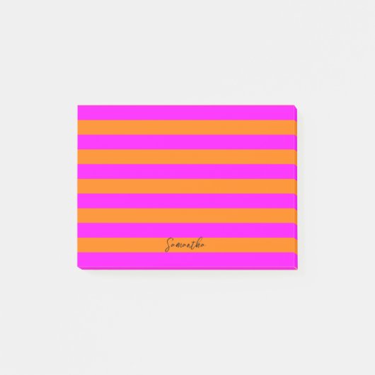 Helderroze Sinaasappels strepen met aangepaste lij Post-it® Notes (Voorkant)