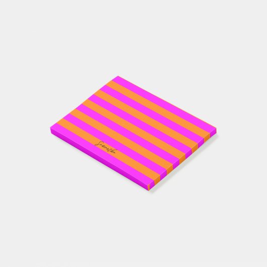 Helderroze Sinaasappels strepen met aangepaste lij Post-it® Notes (Schuin)