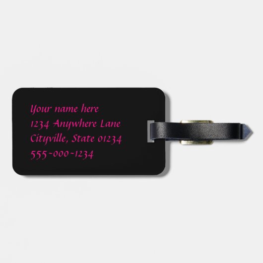 Helderroze Stippen op zwarte achtergrond Bagagelabel (Achterkant horizontaal)