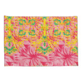 Helderroze stof met levendig bloemmotief kussensloop (Achterkant-Rechts)