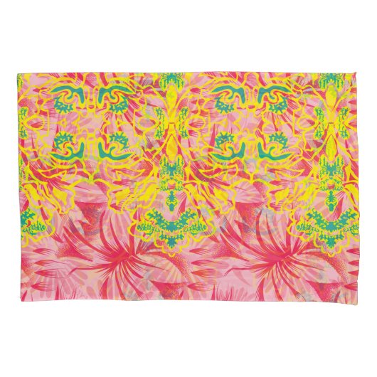 Helderroze stof met levendig bloemmotief kussensloop (Voorkant-Links)