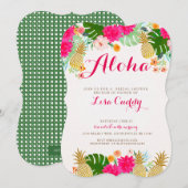 Helderroze Tropische Bruids Douche Uitnodiging (Voorkant / Achterkant)